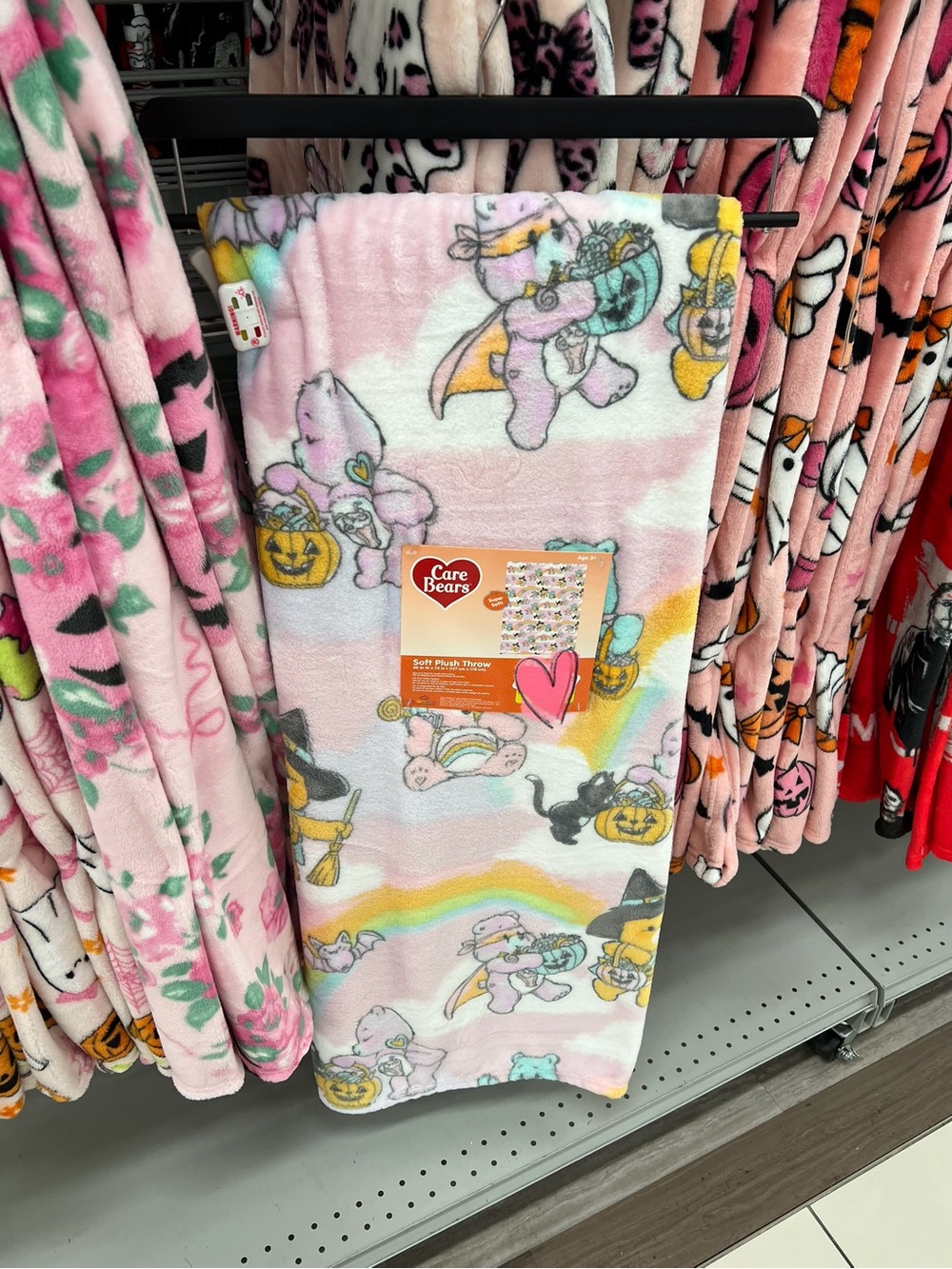 NWT Care Bears Pink Halloween Trick or Treat Print Plush Throw Blanket